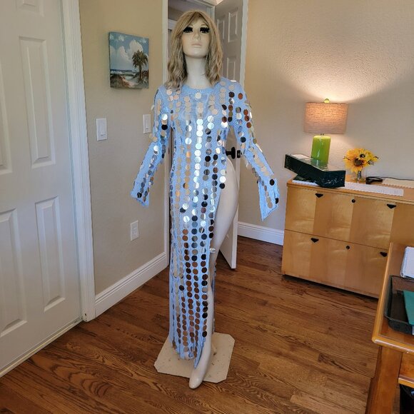 Nasty Gal Disc Sequin Split Sheer Knit Maxi Top Size L NWT - Picture 5 of 11